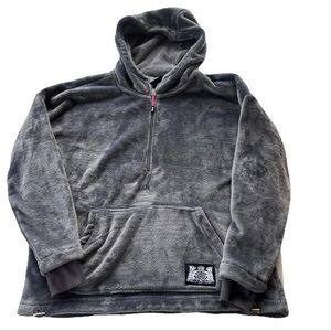 Juicy Couture Fleece Hoodie M  Gray/pink Y2K Track Jacket 3/4 Zip Pockets